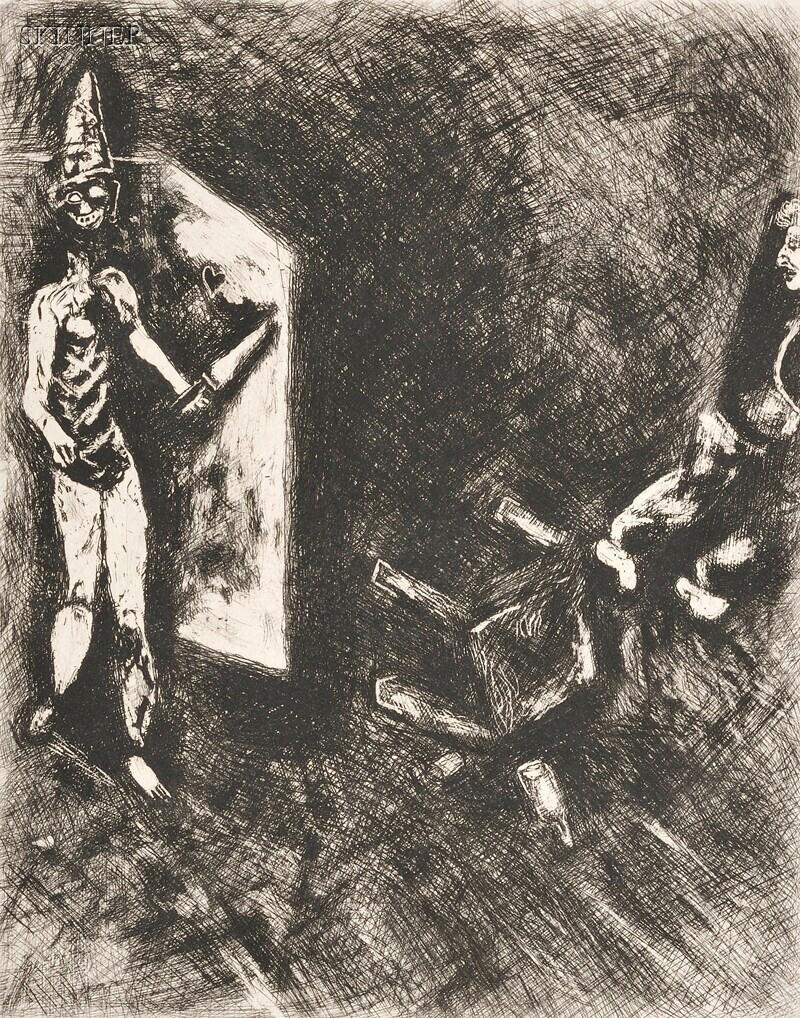 Two works: Le mort et le malheureux; L'ours et l'amateur de jardin by Marc Chagall, 1952