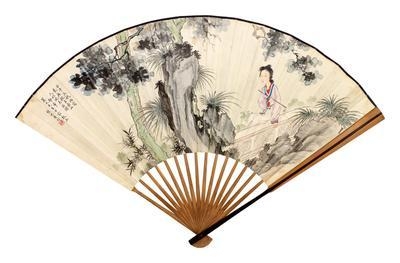 Artwork by Huang Jun, Ji Tong, GIRL WITH FLUTE, Made of Folding fan, ink and color on paper
