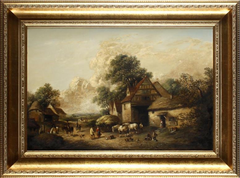 British School, 19th Century | Rural village scene with haycart and ...