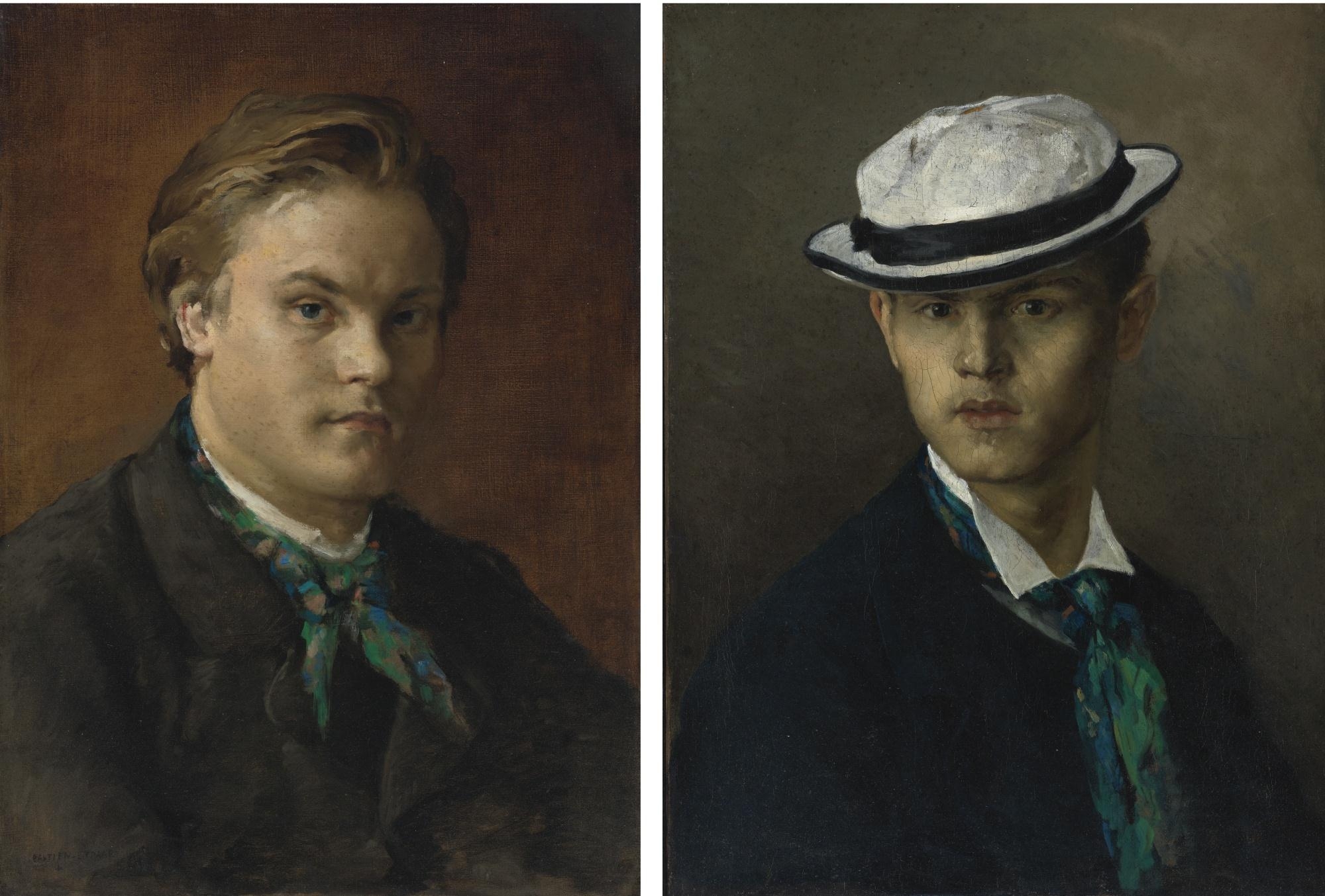 PORTRAIT OF EMILE BASTIEN-LEPAGE AND PORTRAIT OF A MAN WITH A BOATER... by Jules Bastien-Lepage