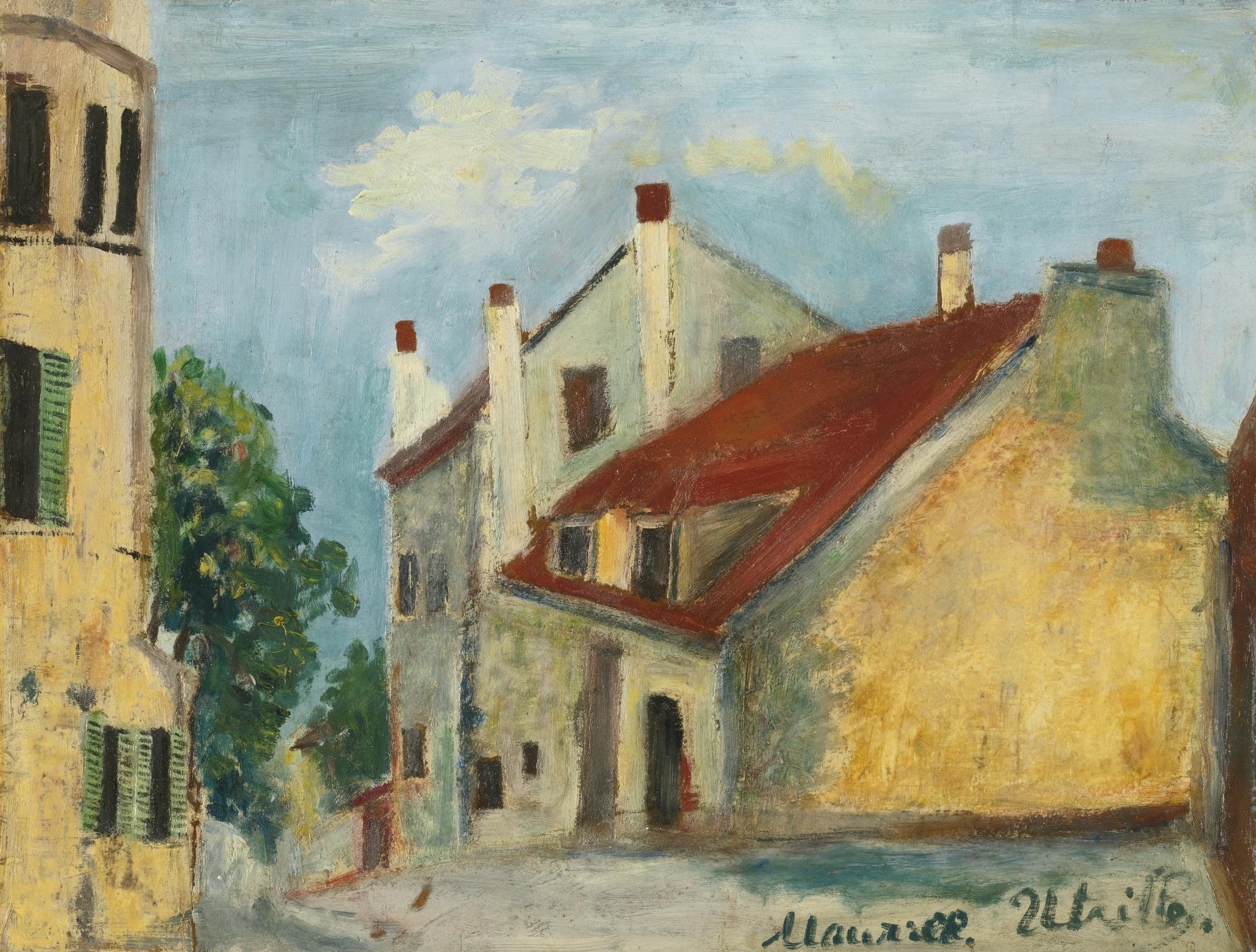Artwork by Maurice Utrillo, MAISON DE MIMI PINSON, MONTMARTRE, Made of Oil on board laid down on cradled panel