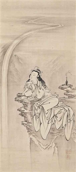 Kannon seated on a rock by Kano Sansetsu