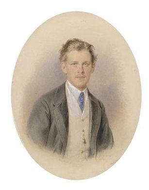 A portrait of a young gentleman with a blue tie by Josef Kriehuber, 1868