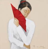 Artwork by R. Arief, Gadis Berkipas Merah, Made of acrylic on canvas