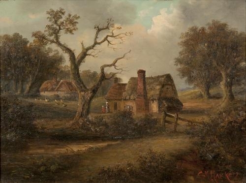 Cottages in a landscape by Christopher Mark Maskell