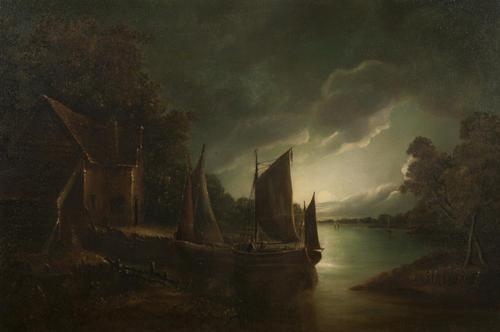 Artwork by John Berney Crome, Moonlit riverscape, Made of oil on canvas