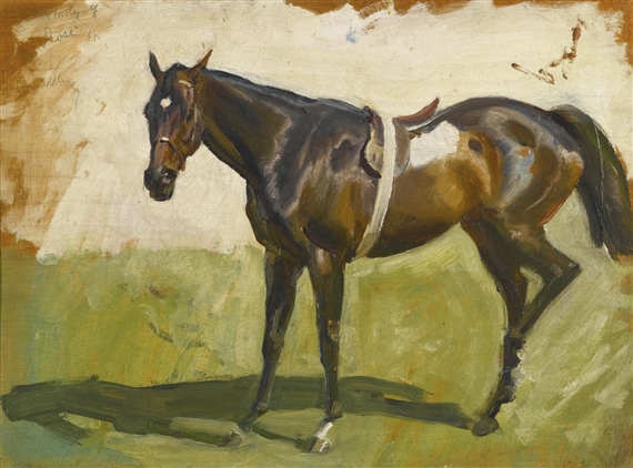 STUDY OF ROSE FOR UNSADDLING AT EPSOM by Sir Alfred James Munnings