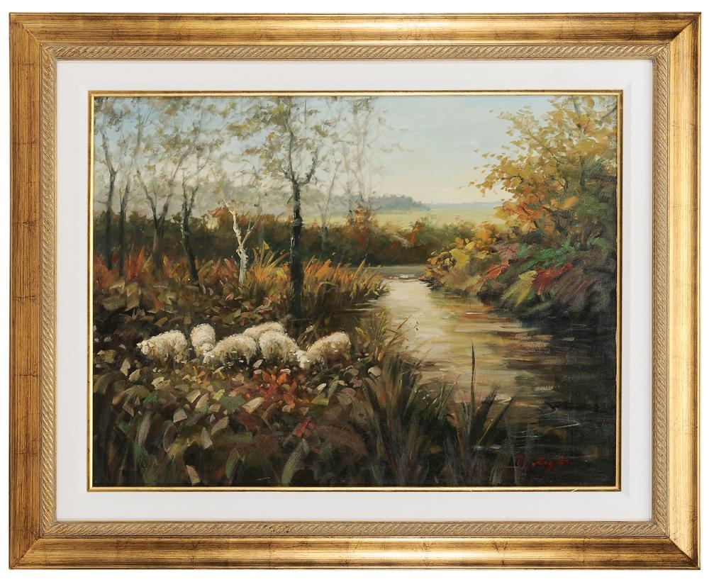 Artwork by O. Angela, Decorative Painting with Sheep, Made of Oil on canvas