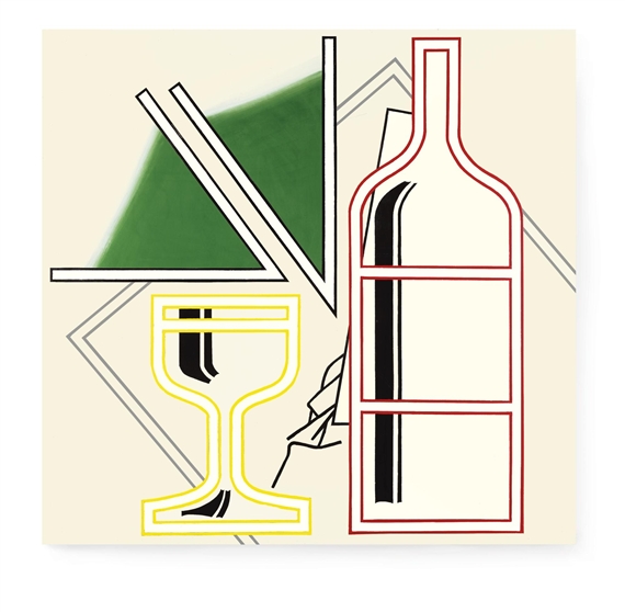 STILL LIFE WITH BOTTLE, GLASS AND DRAPE by Patrick Caulfield, 1964