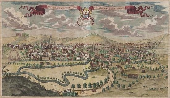 The North Prospect of the Town of Hertford from Porthill by John Drapentier