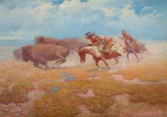 Indian Buffalo Hunt with Spear - Lone Wolf