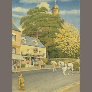 Artwork by Joseph Edward Southall, Autumn in Banbury, Made of pencil and watercolour