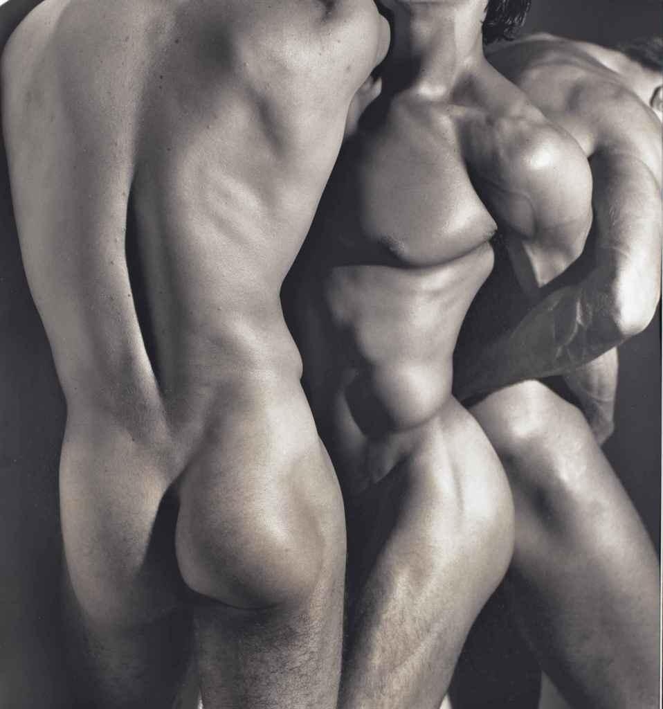 Artwork by Herb Ritts, 3 male torsos, Los Angeles, Made of silver print.