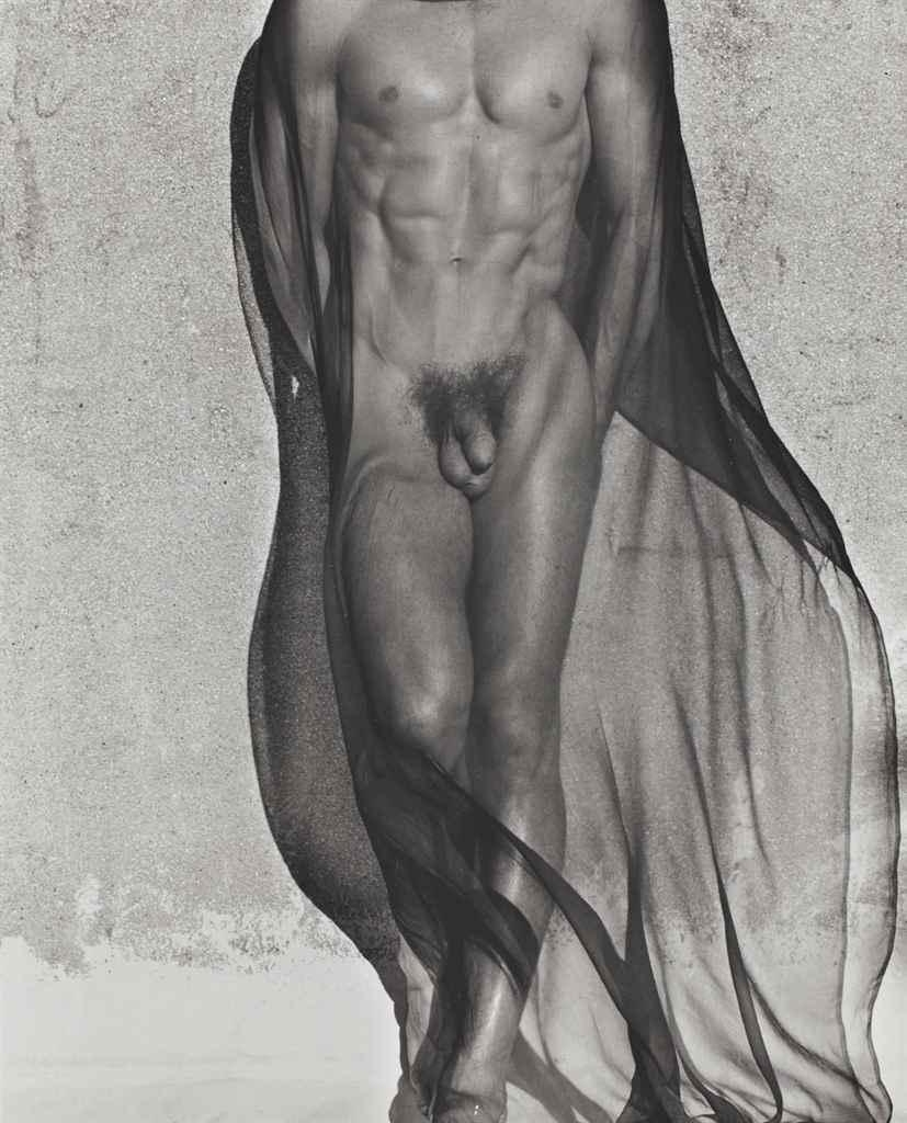Artwork by Herb Ritts, Male nude with veil, Hollywood, Made of silver print...