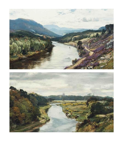 Fishing pool on the Dee; and Bridge of Don, with St Machar's beyond by David Farquharson, 1988