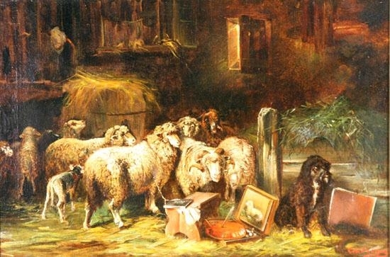 Sheepfold with Artist's Easel and a Painting by Charles Émile Jacque