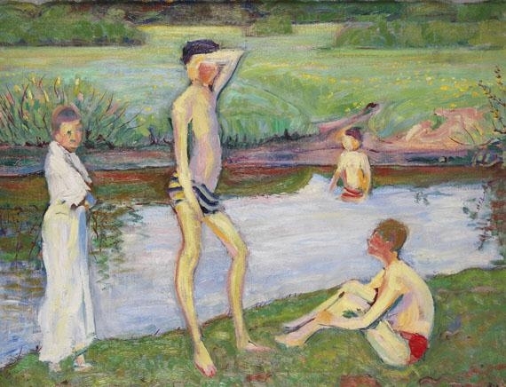 Maximilian Jahns Badende Kinder am Fluß (1920) MutualArt.