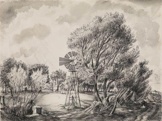 Rural Landscape with Windmill by William Palmer Robins, 1933