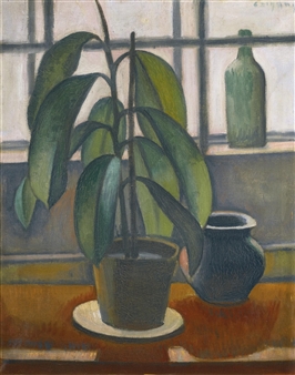 A RUBBER PLANT ON A WINDOW LEDGE - Deszö Czigány