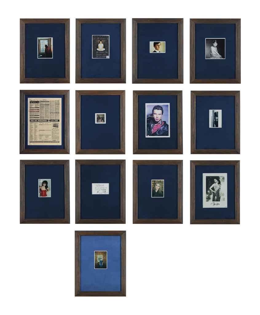 Artwork by Adam Chodzko, The God Look-Alike Contest, Made of black and white photographs, colour photographs, colour photocopy, ink on paper drawing, ad page from the LOOT newspaper