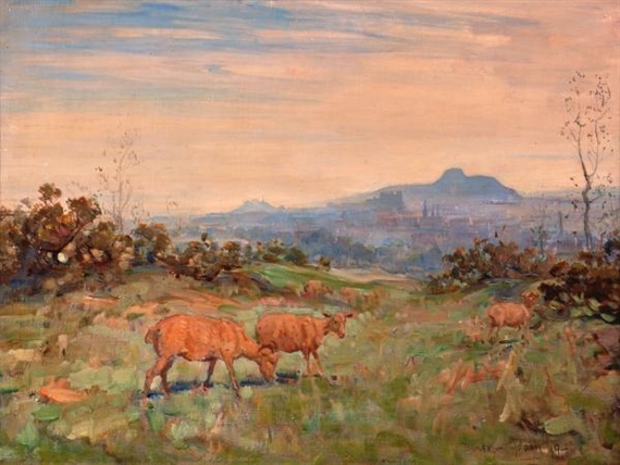 St. Mary's Church and View of Edinburgh Castle by Joseph Denovan Adam