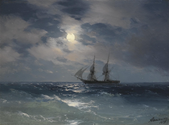 THE BRIG MERCURY IN MOONLIGHT by Ivan Aivazovsky, 1874