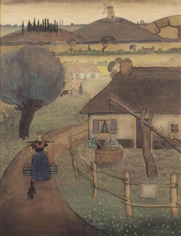 French Landscape (recto); a study of a Bretonnian girl (verso) - Jan Verkade