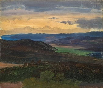 BLICK VON DER WARTBURG BEI SONNENUNTERGANG - Friedrich Preller the Elder