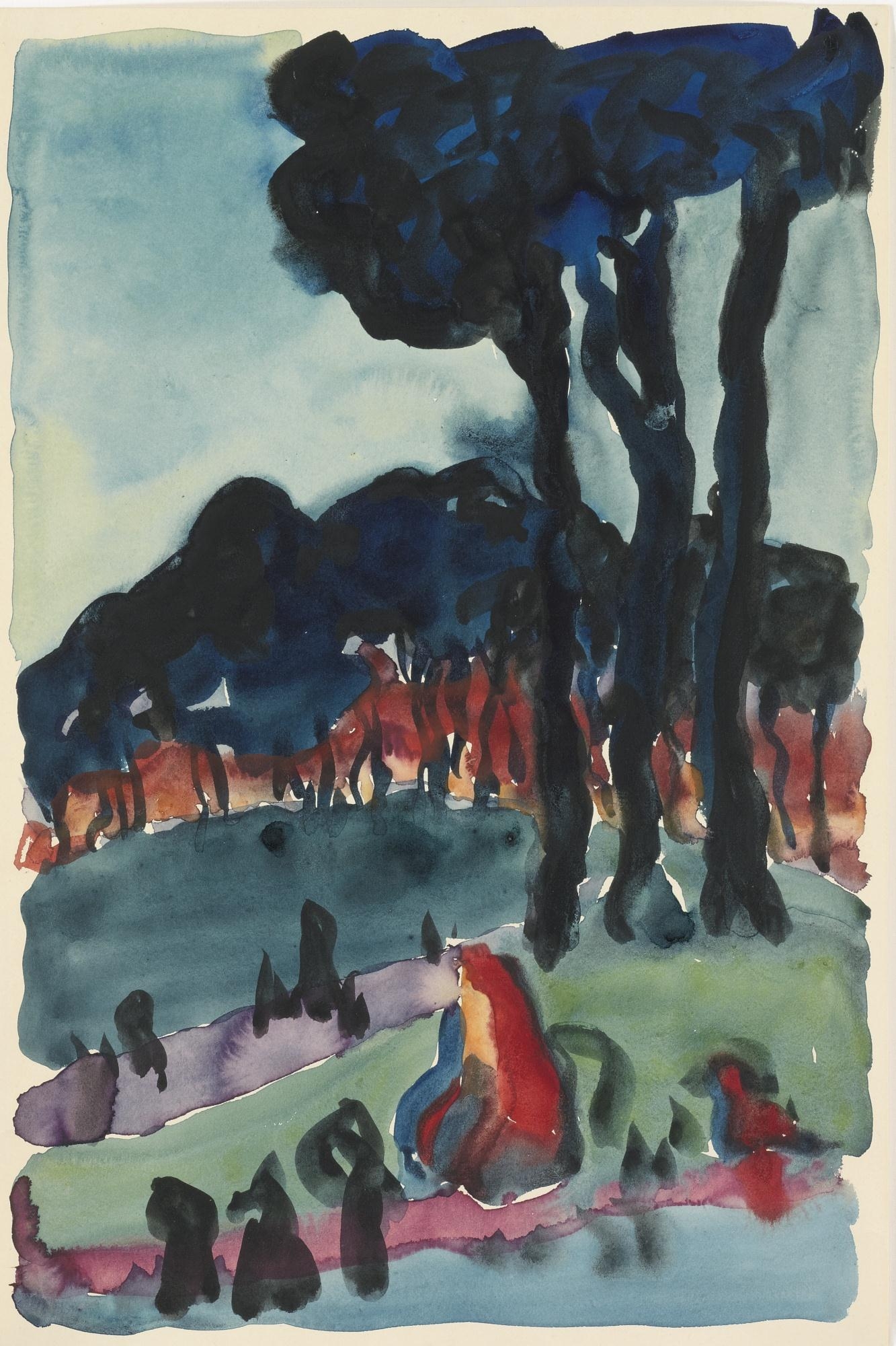 Artwork by Georgia O'Keeffe, THE PARK AT NIGHT, Made of watercolor on paper