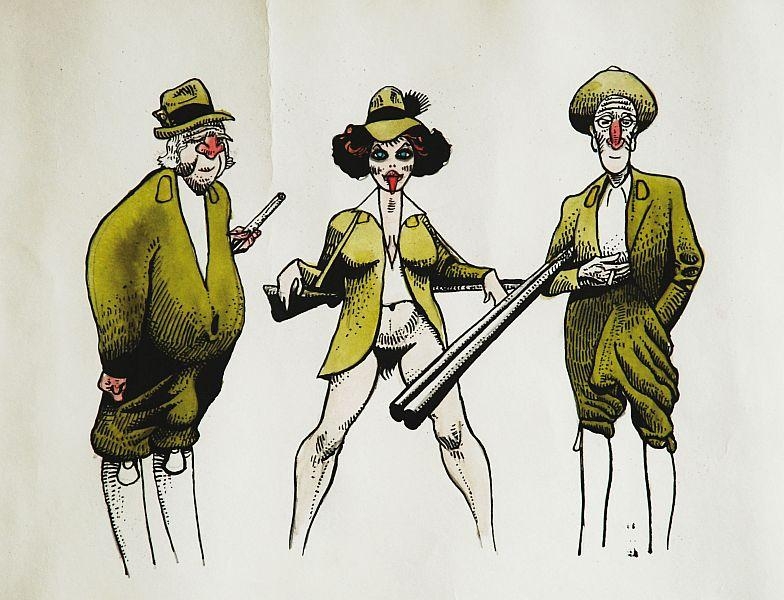 Artwork by Kaja Saudek, Hunters (diptych), Made of pencil, indian ink, aquarelle, paper