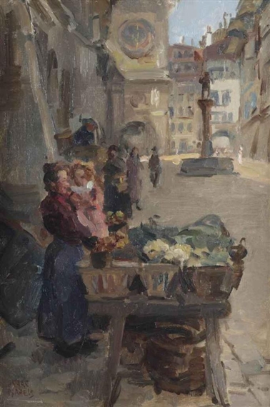 Selling vegetables at Kramgasse, Bern by Isaac Israëls, 1915-1916