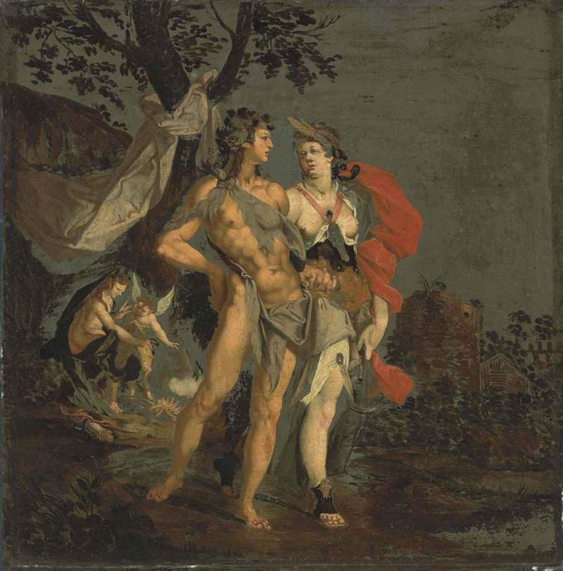Artwork by Bartholomeus Spranger, Sine Baccho et Cerere friget Venus, Made of oil on slate