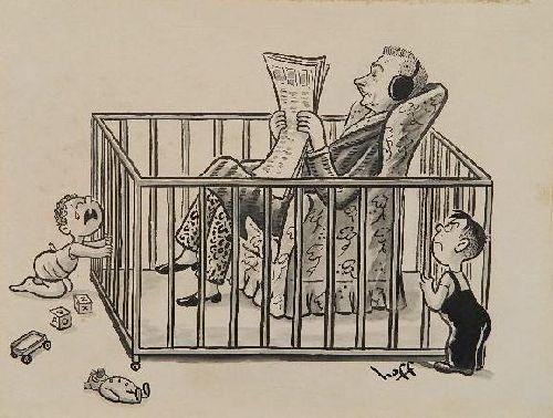 Artwork by Syd Hoff, Man in Crib, Made of pen and ink on illustration board