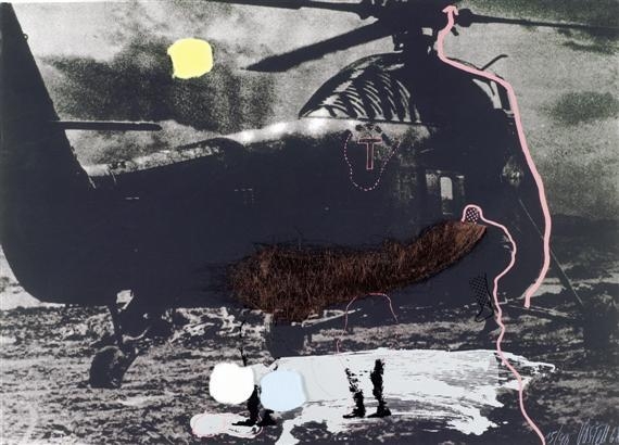 Artwork by Wolf Vostell, Drei Haare und Schatten, Made of Colour silk screen with cotton wool balls and artificial hair