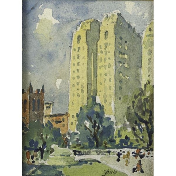 Central Park; Rialto Bridge; Chartres Cathedral; cornstalks in a field by John Dull