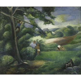 Modernist landscape with figures - Abraham Harriton