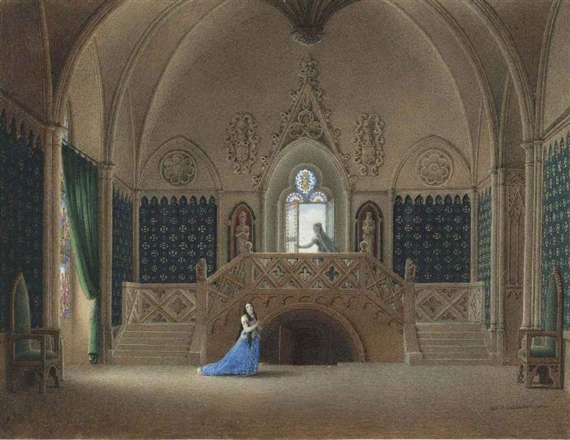 Two Women in Medieval Costume in a Gothic Interior by Auguste Garnerey, 1821