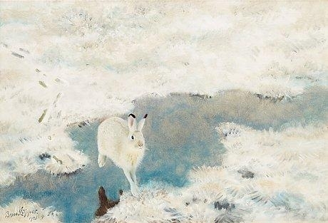 Hare in winter landscape