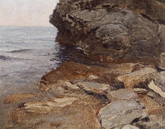 Rocky Coastline at Nervi by Gustav Schönleber, 1880