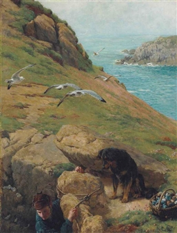 Gathering Eggs on the Cliffs of Lundy - Bryan Hook