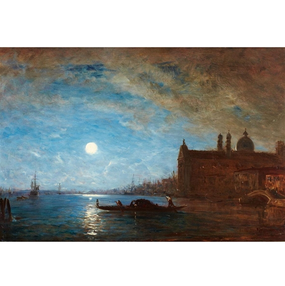 GONDOLE DEVANT LES GESUATI, AU CLAIR DE LUNE by Félix Ziem
