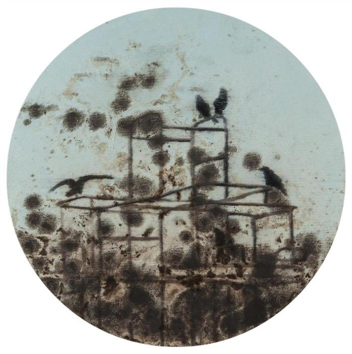 Artwork by Klaus Geigle, Szene aus "Die Vogel" (Scene from "The Birds"), Made of Oil on canvas