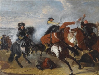 A cavalry engagement - Johann Philipp Lembke