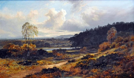 Clarence Roe | Panoramic River Valley Scene with Castle Tower in the ...