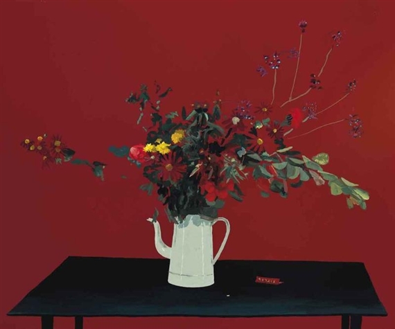 Still Life with Flowers in a Jug, on a Table Top by Patrick Procktor