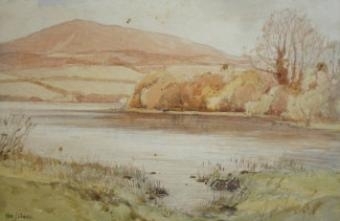 A Tranquil Mountainous Lake Scene by Theodore James Gracey