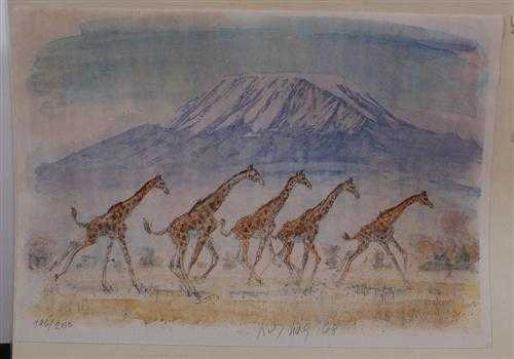 Fritz Rudolf Hug | 2 Works: Gazelles; Giraffes with Kilimanjaro (1968 ...