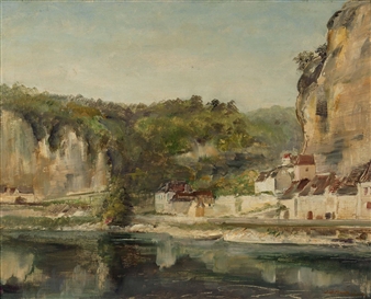 View of a village on the lake - Jan J. Moolhuizen