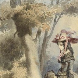 A gentleman kneeling, kissing a lady's hands by Paul Gavarni, 1847