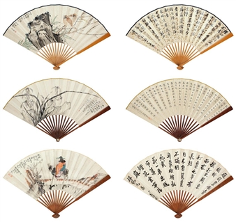 6 Works: BIRDS AND FLOWERS; CHARACTER; CALLIGRAPHY - Jin Shi'an